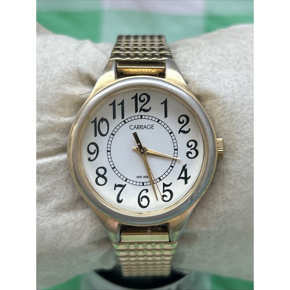 Carriage Gold Tone White Dial Women’s Stretch Band Quartz Watch